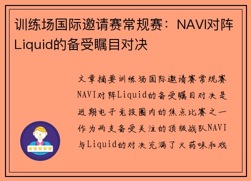 训练场国际邀请赛常规赛：NAVI对阵Liquid的备受瞩目对决